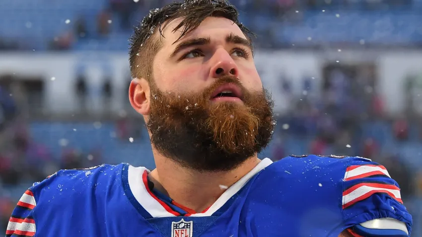 Jan 2, 2022; Orchard Park, New York, USA; Buffalo Bills offensive tackle Ryan Bates (71) following the game against the Atlanta Falcons at Highmark Stadium. Mandatory Credit: Rich Barnes-USA TODAY Sports