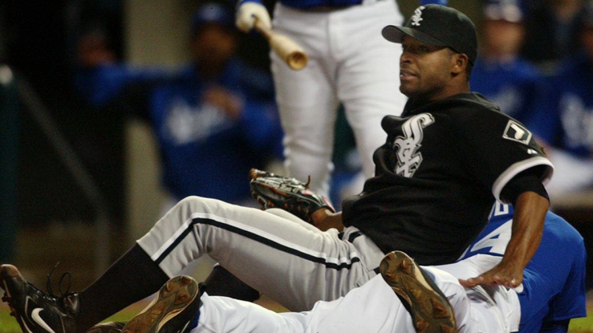 Scott Podsednik attempts to lay down a bunt during the game