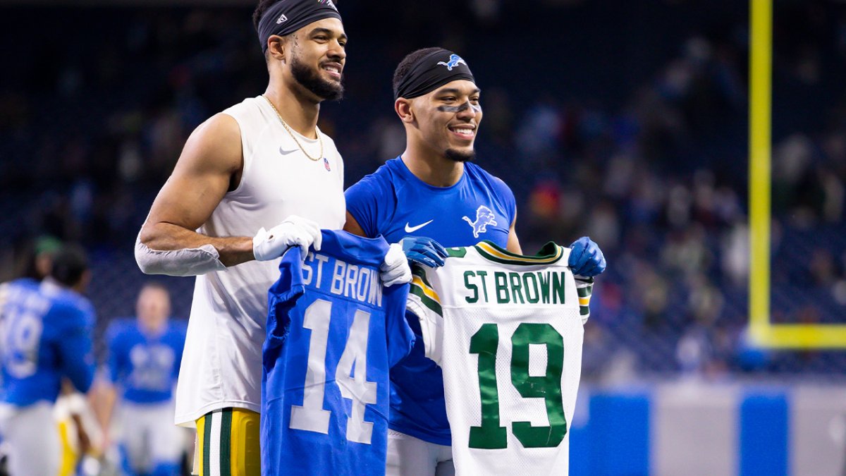 St. Brown's dad wears split jersey for Bears' Equanimeous and Lions' Amon-Ra  – NBC Sports Chicago
