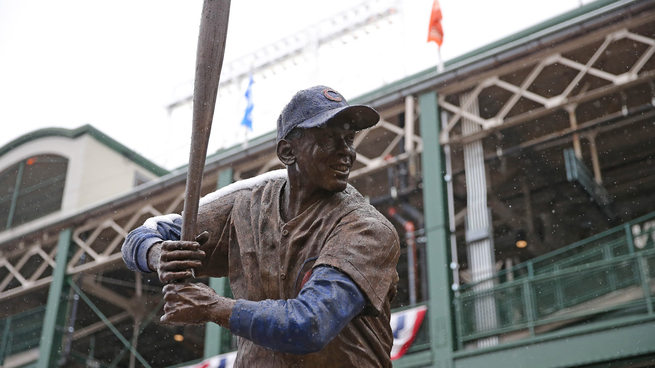 A general view of the Ron Santo statue outside of Wrigley Field