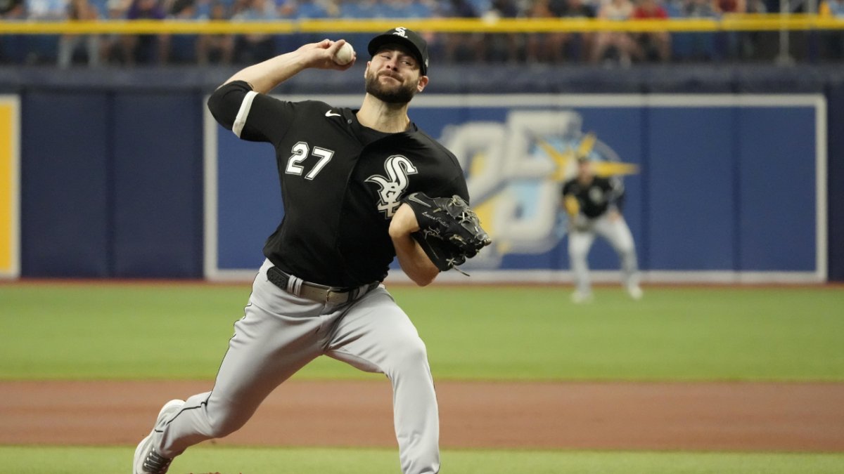 Lucas Giolito of the Chicago White Sox pauses before throwing the