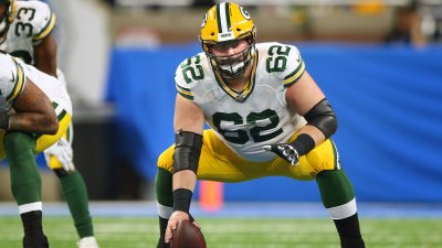 Green Bay Packers offensive guard Lucas Patrick (62) during