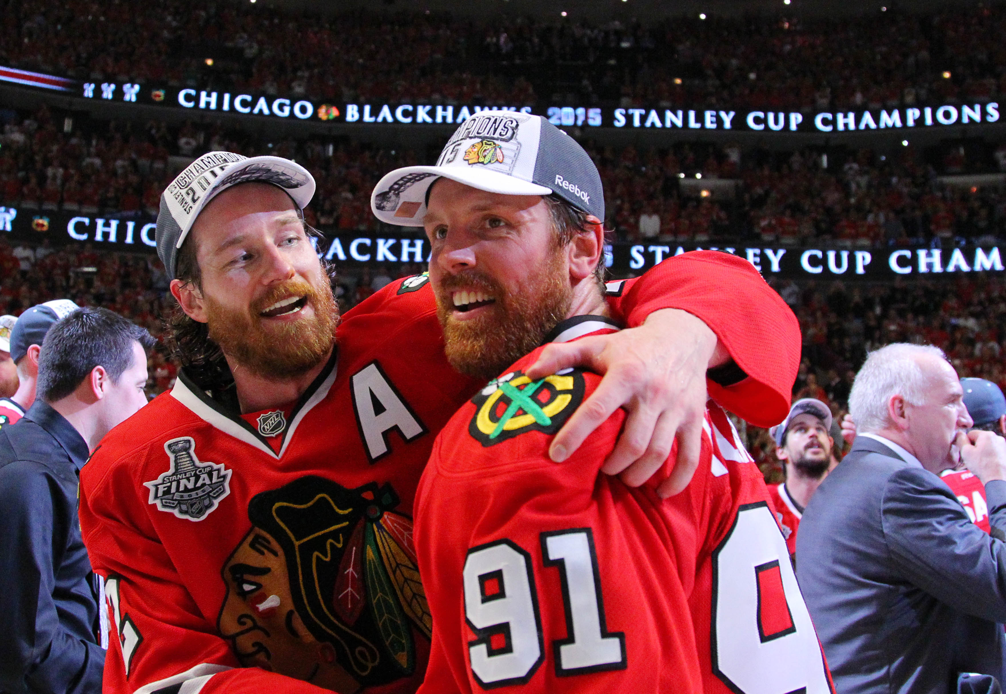 Patrick Sharp, Brian Campbell and Adam Burish 2010 Stanley Cup
