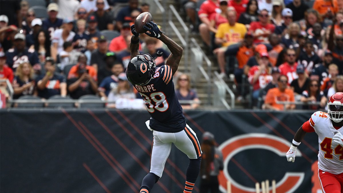 Chicago Bears linebacker Matt Adams (44) runs after the ball