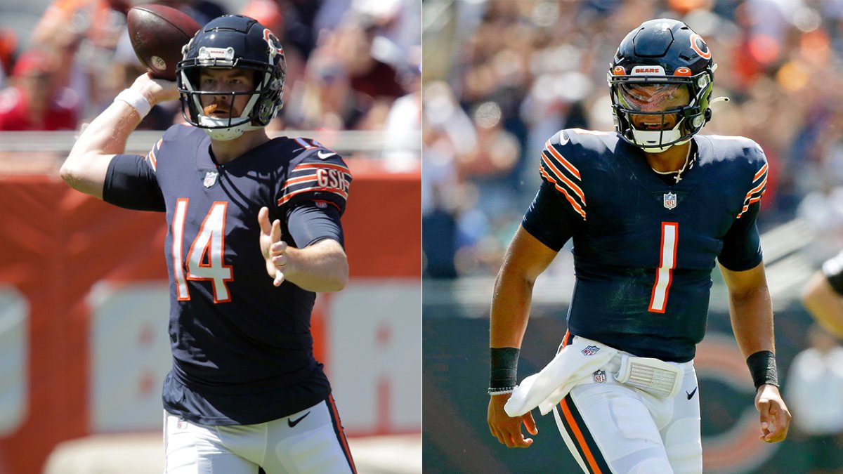 Chicago Bears quarterback Andy Dalton (14) runs the ball against