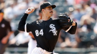 Starting pitcher Dylan Cease of the Chicago White Sox reacts after