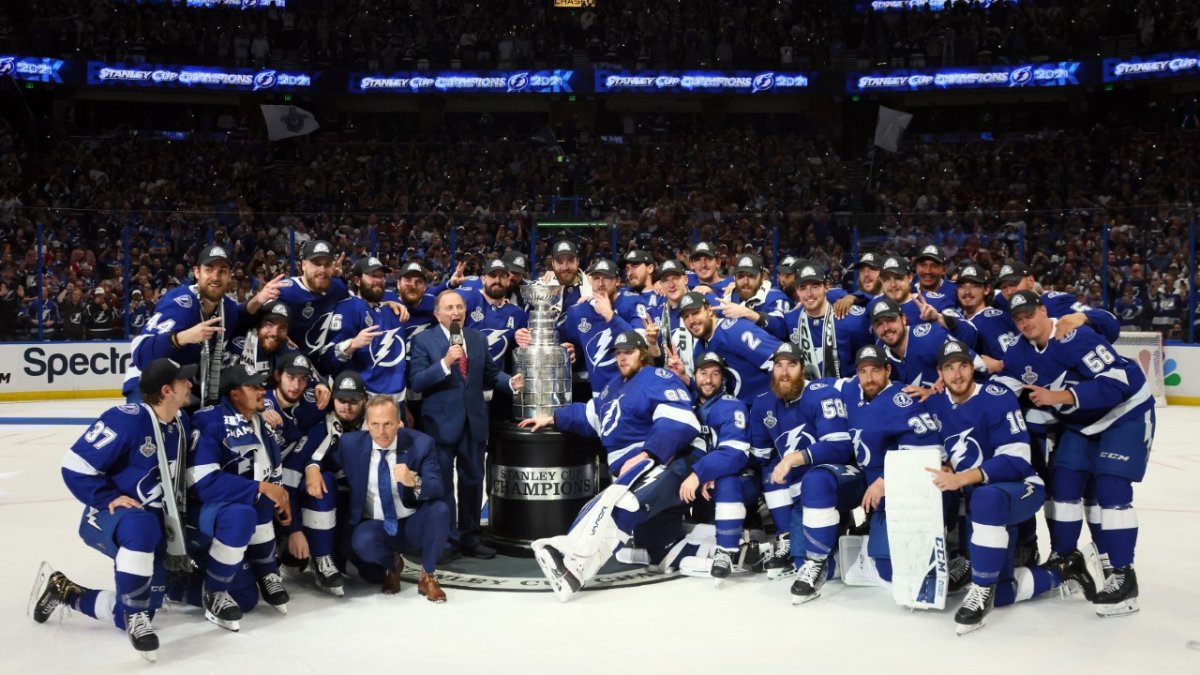 Nikita Kucherov Tampa Bay Lightning Autographed 2021 Stanley Cup Champions 8 x 10 Raising Photograph