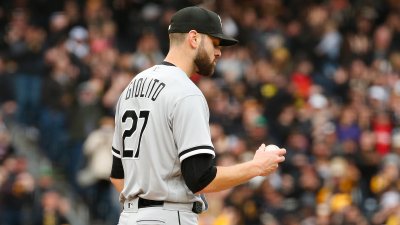 Lucas Giolito of the Chicago White Sox pauses before throwing the News  Photo - Getty Images