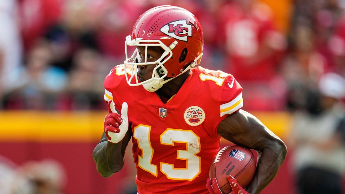 Kansas City Chiefs wide receiver Byron Pringle (13) runs a pass