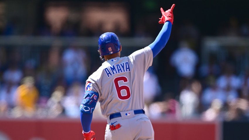 Miguel Amaya #6 of the Chicago Cubs rounds the bases after hitting a two run home run in the third inning against the San Diego Padres at PETCO Park on June 4, 2023 in San Diego, California. (Photo by Jayne Kamin-Oncea/Getty Images)