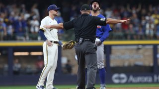 MILWAUKEE, WI – JULY 05:  Chicago Cubs center fielder Mike Tauchman (40) reacts after his game tying double during a game between the Milwaukee Brewers and the Chicago Cubs at American Family Field on July 5th, 2023 in Milwaukee, WI. (Photo by Larry Radloff/Icon Sportswire via Getty Images)