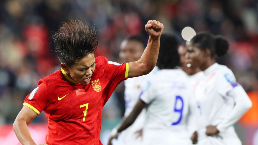 Wang Shuang of China PR celebrates after scoring her team’s first goal during the FIFA Women’s World Cup Australia & New Zealand 2023 Group D match between China and Haiti at Hindmarsh Stadium on July 28, 2023 in Adelaide / Tarntanya, Australia.