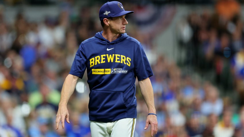 MILWAUKEE, WISCONSIN – OCTOBER 03: Manager Craig Counsell of the Milwaukee Brewers walks across the field in the fifth inning against the Arizona Diamondbacks during Game One of the Wild Card Series at American Family Field on October 03, 2023 in Milwaukee, Wisconsin. (Photo by Stacy Revere/Getty Images)