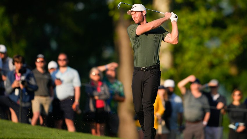 Grayson Murray hits from the fairway on the 10th hole during the first round of the PGA Championship golf tournament at the Valhalla Golf Club, Thursday, May 16, 2024, in Louisville, Ky. (AP Photo/Matt York)