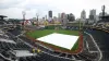 Saturday's Cubs-Pirates game goes into a rain delay after a wild sequence