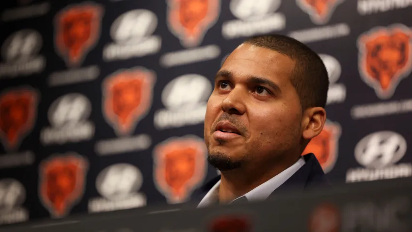 Chicago Bears general manager Ryan Poles answers a question during a news conference at Halas Hall on Wednesday, Jan. 10, 2024, in Lake Forest, Illinois. (Eileen T. Meslar/Chicago Tribune/Tribune News Service via Getty Images)