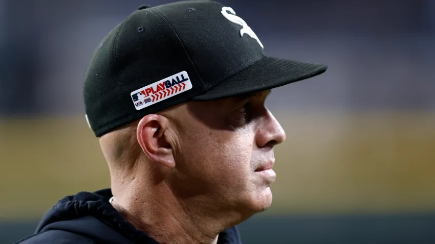 PHOENIX, ARIZONA – JUNE 14: Close up of the Play Ball patch on the hat of manager Pedro Grifol #5 of the Chicago White Sox during the game against the Arizona Diamondbacks at Chase Field on June 14, 2024 in Phoenix, Arizona. The Diamondbacks defeated the White Sox 7-1. (Photo by Chris Coduto/Getty Images)