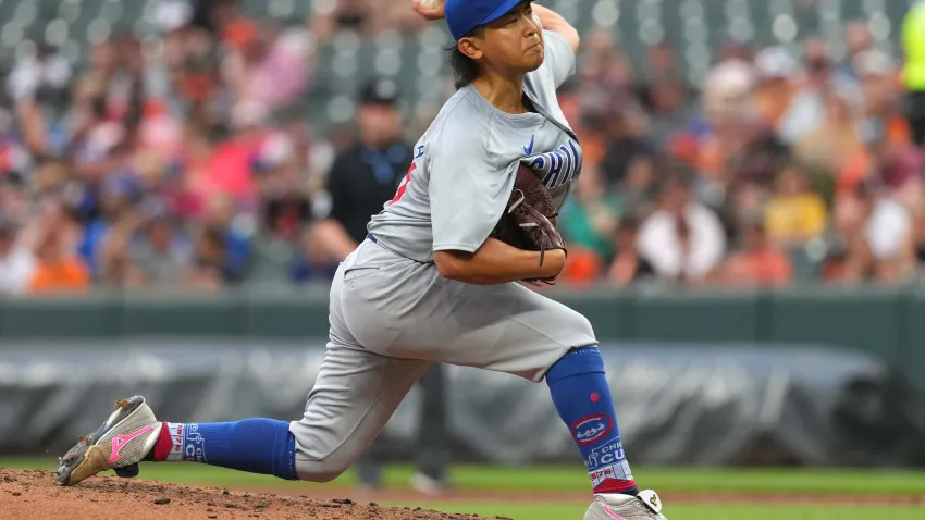 Jul 10, 2024; Baltimore, Maryland, USA; Chicago Cubs pitcher Shota Imanaga (18) delivers in the third inning against the Baltimore Orioles at Oriole Park at Camden Yards. Mandatory Credit: Mitch Stringer-USA TODAY Sports