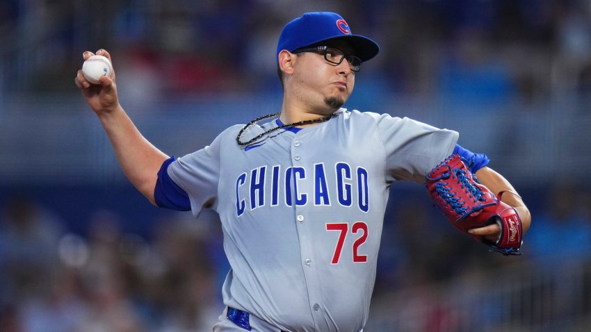 MIAMI, FLORIDA – AUGUST 25: Javier Assad #72 of the Chicago Cubs throws a pitch against the Miami Marlins during the second inning at loanDepot park on August 25, 2024 in Miami, Florida. (Photo by Rich Storry/Getty Images)