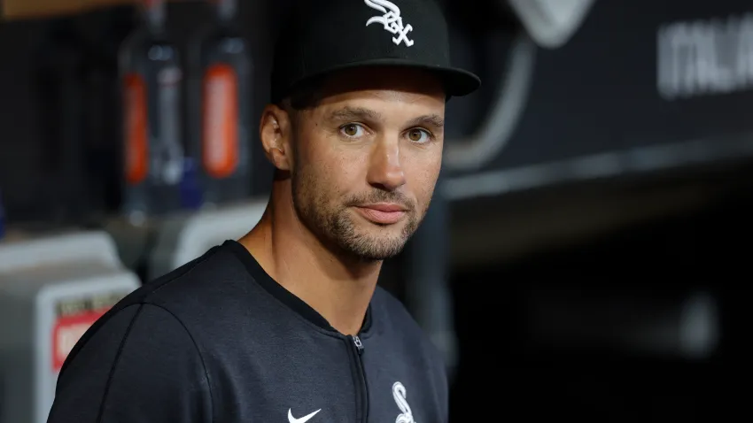 Aug 9, 2024; Chicago, Illinois, USA; Chicago White Sox interim manager Grady Sizemore (24) looks on from the dugout before a baseball game against the Chicago Cubs at Guaranteed Rate Field. Mandatory Credit: Kamil Krzaczynski-USA TODAY Sports