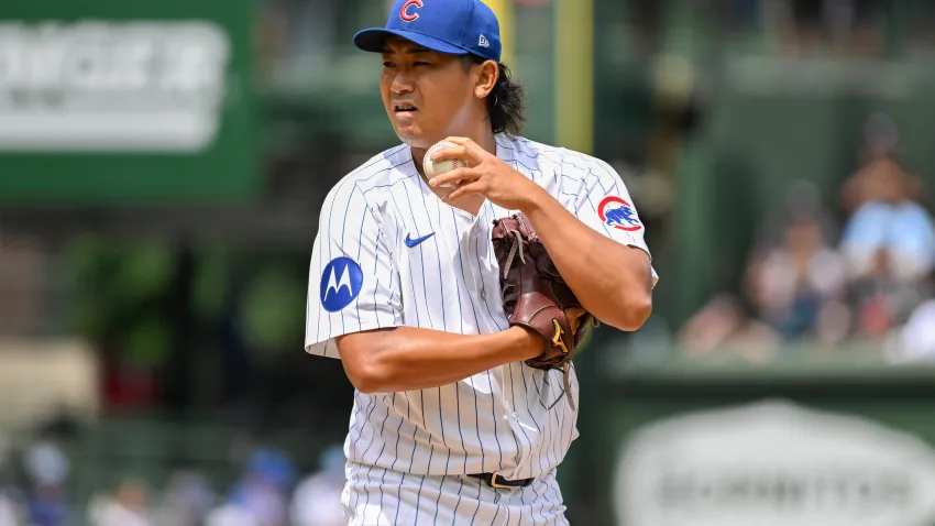 Aug 18, 2024; Chicago, Illinois, USA; Chicago Cubs pitcher Shota Imanaga (18) delivers against the Toronto Blue Jays during the first inning at Wrigley Field. Mandatory Credit: Matt Marton-USA TODAY Sports