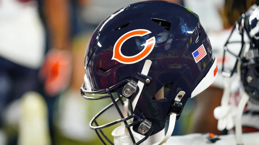 Aug 22, 2024; Kansas City, Missouri, USA; A general view of a Chicago Bears helmet against the Kansas City Chiefs during the second half at GEHA Field at Arrowhead Stadium. Mandatory Credit: Denny Medley-USA TODAY Sports