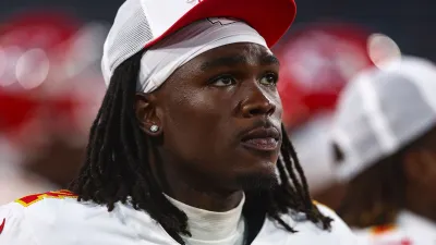 Chiefs WR Rashee Rice carted off field after collision with Patrick Mahomes