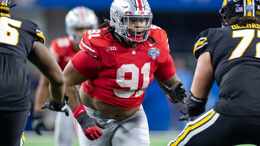 ARLINGTON, TX – DECEMBER 29: Ohio State Buckeyes defensive tackle Tyleik Williams (#91) runs up field during the Goodyear Cotton Bowl Classic football game between the Ohio State Buckeyes and Missouri Tigers on December 29, 2023 at AT&T Stadium in Arlington, TX.  (Photo by Matthew Visinsky/Icon Sportswire via Getty Images)