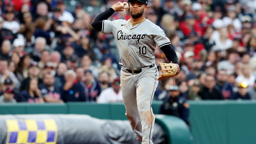 CLEVELAND, OH – APRIL 08:  Yoán Moncada #10 of the Chicago White Sox throws to first for the out during the game between the Chicago White Sox and the Cleveland Guardians at Progressive Field on Monday, April 8, 2024 in Cleveland, Ohio. (Photo by Lauren Leigh Bacho/MLB Photos via Getty Images)