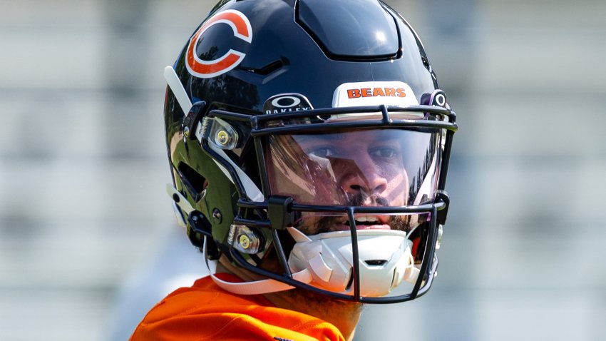 Chicago Bears quarterback Caleb Williams watches the ball after throwing a pass during training camp at Halas Hall on July 20, 2024, in Lake Forest, Illinois. (Tess Crowley/Chicago Tribune/Tribune News Service via Getty Images)