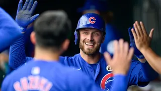 DENVER, COLORADO – SEPTEMBER 15: Michael Busch #29 of the Chicago Cubs celebrates his ninth inning solo home run against the Colorado Rockies at Coors Field on September 15, 2024 in Denver, Colorado. (Photo by Dustin Bradford/Getty Images)