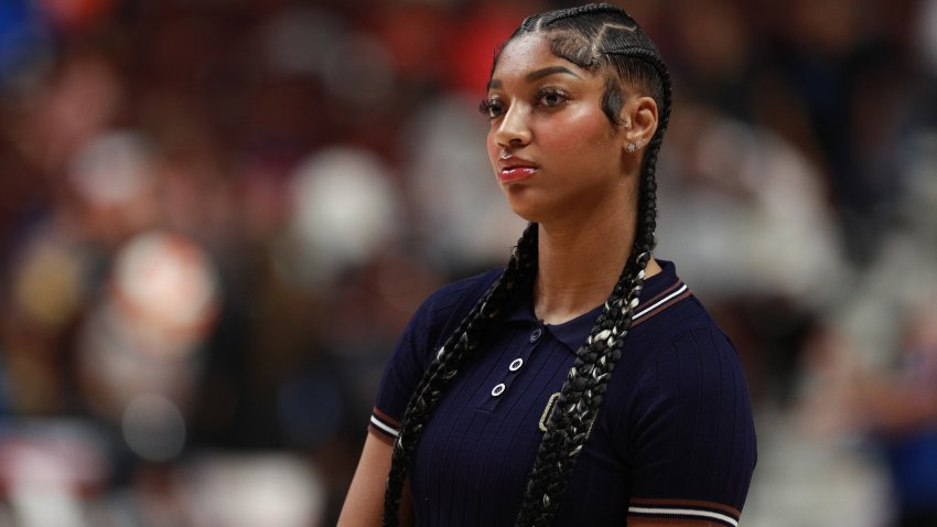 UNCASVILLE, CT – SEPTEMBER 19: Angel Reese #5 of the Chicago Sky looks on during the game against the Connecticut Sun on September 19, 2024 at the Mohegan Sun Arena in Uncasville, Connecticut. NOTE TO USER: User expressly acknowledges and agrees that, by downloading and or using this photograph, User is consenting to the terms and conditions of the Getty Images License Agreement. Mandatory Copyright Notice: Copyright 2024 NBAE (Photo by Chris Marion/NBAE via Getty Images)