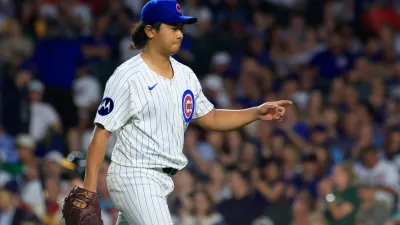 CHICAGO, ILLINOIS – SEPTEMBER 16: Shota Imanaga #18 of the Chicago Cubs reacts during the second inning against the Oakland Athletics at Wrigley Field on September 16, 2024 in Chicago, Illinois. (Photo by Justin Casterline/Getty Images)