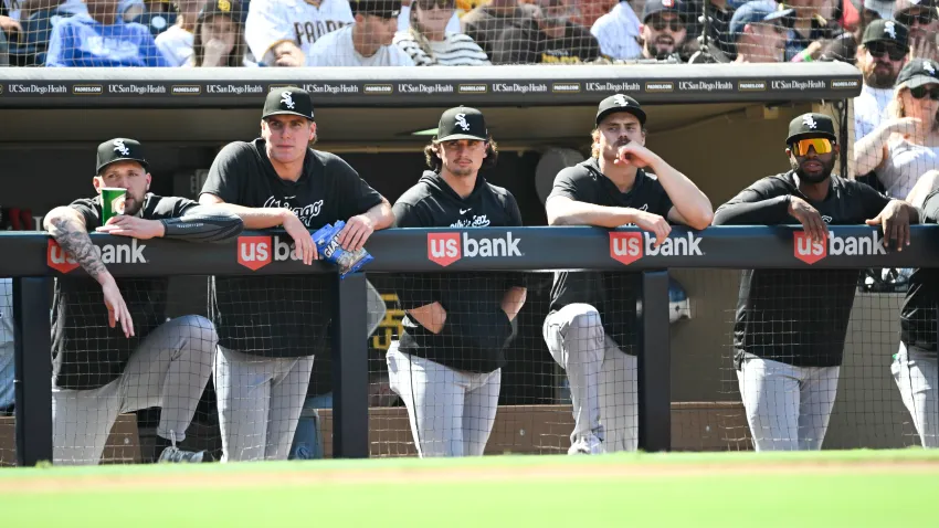 SAN DIEGO, CA – Chicago White Sox playes look out from the dugout during the fourth inning of a baseball game against the San Diego Padres, September 22, 2024 at Petco Park in San Diego, California. (Photo by Denis Poroy/Getty Images)