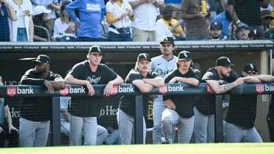 SAN DIEGO, CA – Chicago White Sox playes look out from the dugout during the ninth inning against the San Diego Padres, September 22, 2024 at Petco Park in San Diego, California. (Photo by Denis Poroy/Getty Images)