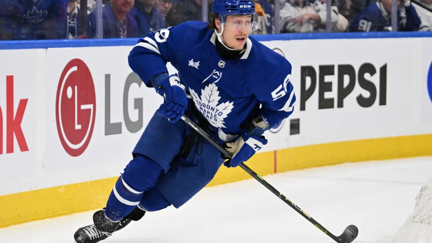 May 2, 2024; Toronto, Ontario, CAN;   Toronto Maple Leafs forward Tyler Bertuzzi (59) pursues the play against the Boston Bruins in the first period in game six of the first round of the 2024 Stanley Cup Playoffs at Scotiabank Arena. Mandatory Credit: Dan Hamilton-USA TODAY Sports