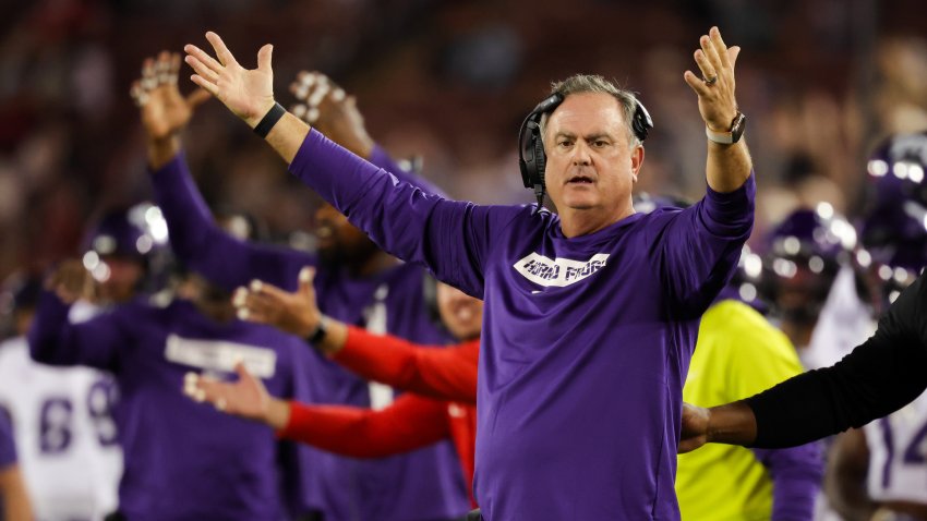 Aug 30, 2024; Stanford, California, USA; TCU Horned Frogs head coach Sonny Dykes reacts after a call during the second half against the Stanford Cardinal at Stanford Stadium. Mandatory Credit: Sergio Estrada-USA TODAY Sports