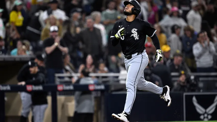 Sep 20, 2024; San Diego, California, USA; Chicago White Sox second baseman Lenyn Sosa (50) rounds the bases after hitting a two-run home run against the San Diego Padres during the ninth inning at Petco Park. Mandatory Credit: Orlando Ramirez-Imagn Images